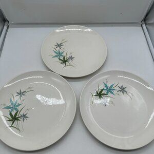 Vintage Sabin Set of 3 Dinner Plates Plate  SAB76 Blue Green Gray  Flowers